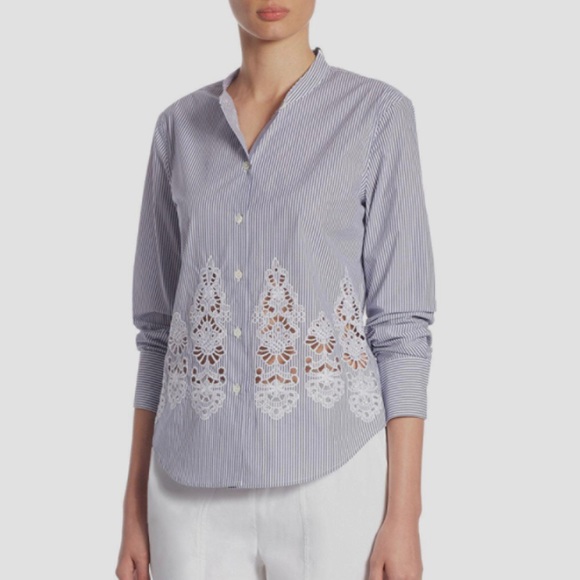 Theory Weylend Grey/White Stripe Shirt / Blouse - Picture 12 of 12